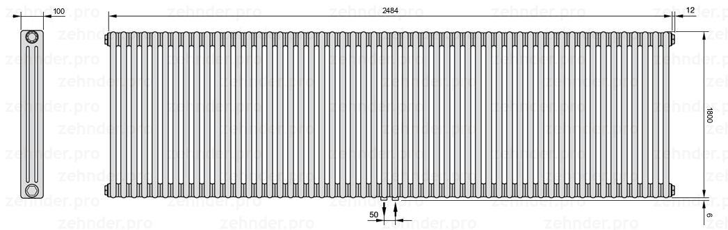 Схема (чертеж) Радиатор Zehnder Charleston 3180/54 №5410 Technoline TL